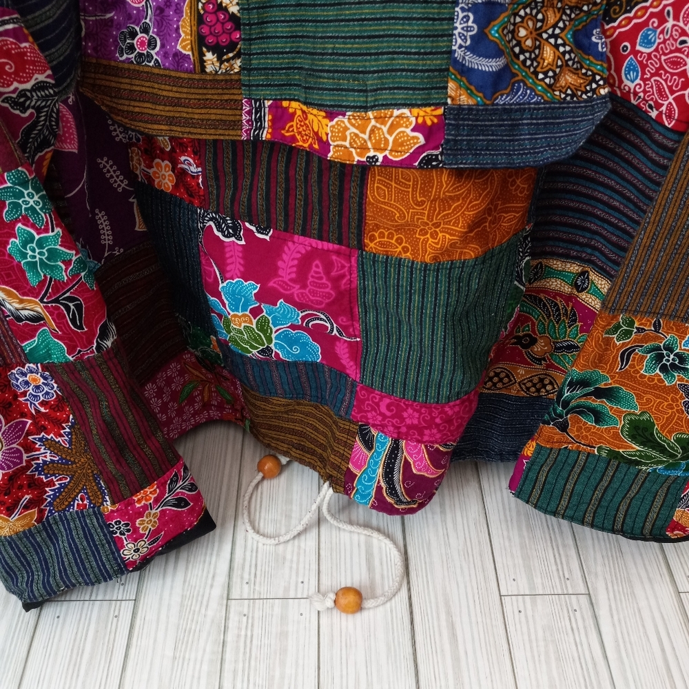 Vintage Rey Wear Patchwork Baja Boho Hippie Hoodie - Picture 2 of 8